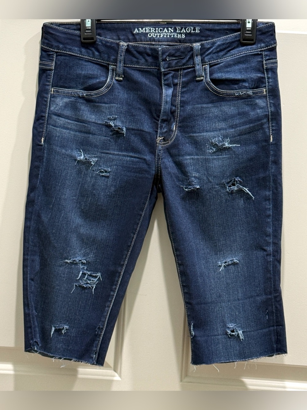 American Eagle Super Stretch Blue 8 Edgy Streetwear Ripped Y2K Capris Jeggings